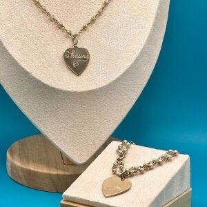 Gold Heart Pendant and Faux Pearl Necklace and Bracelet Set